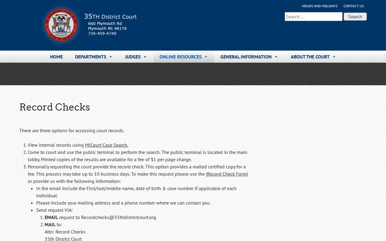 Canton Township resident lookup through the 35th District Court record check route