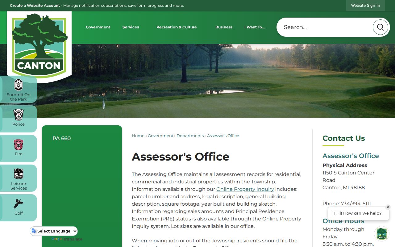 Canton Township street directory assessor search page