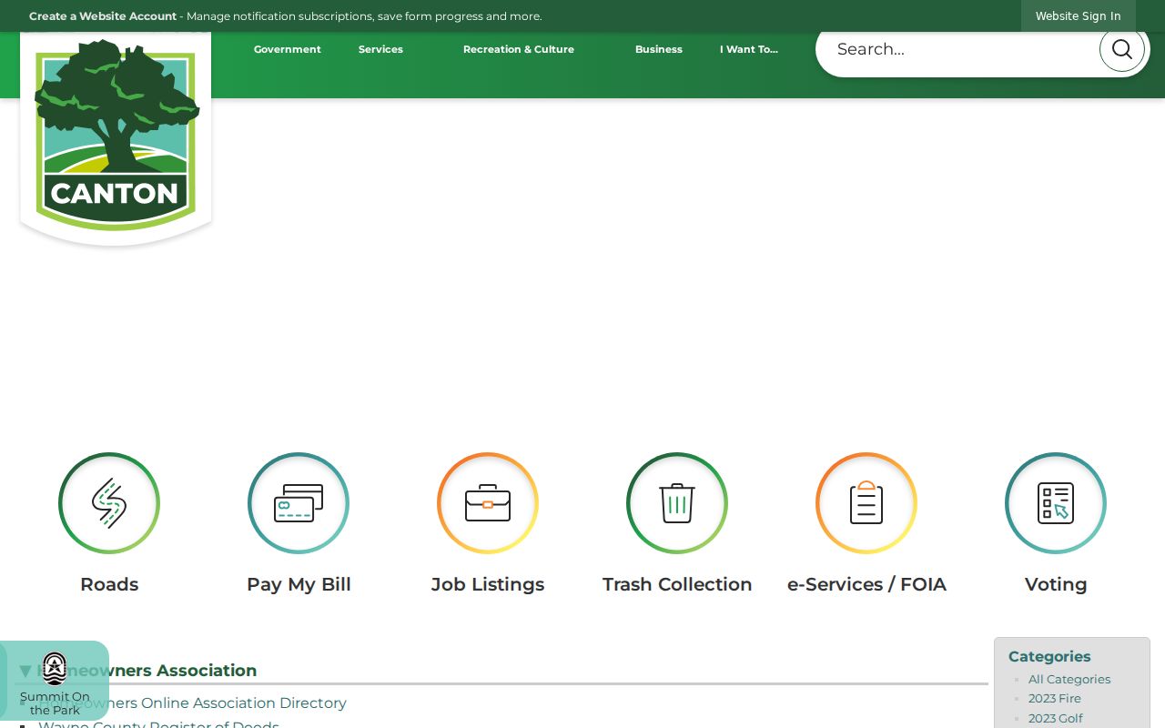 Canton Township neighbors resource showing the public homeowners association links