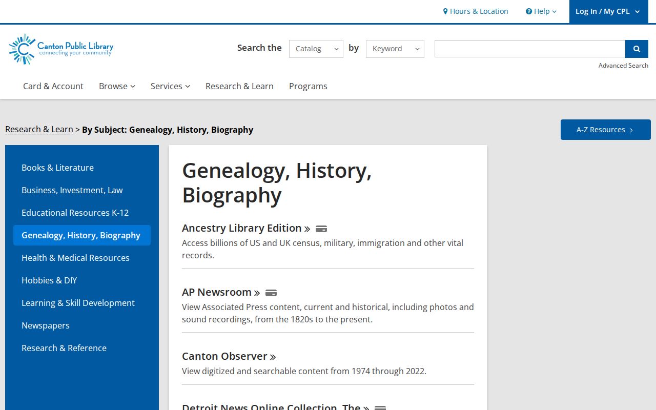Canton Township city directory research at the Canton Public Library genealogy collection