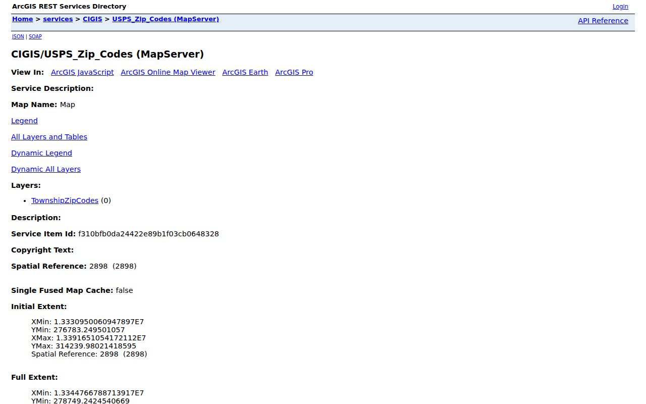 Canton Township ZIP code directory view of the CIGIS USPS ZIP Codes layer