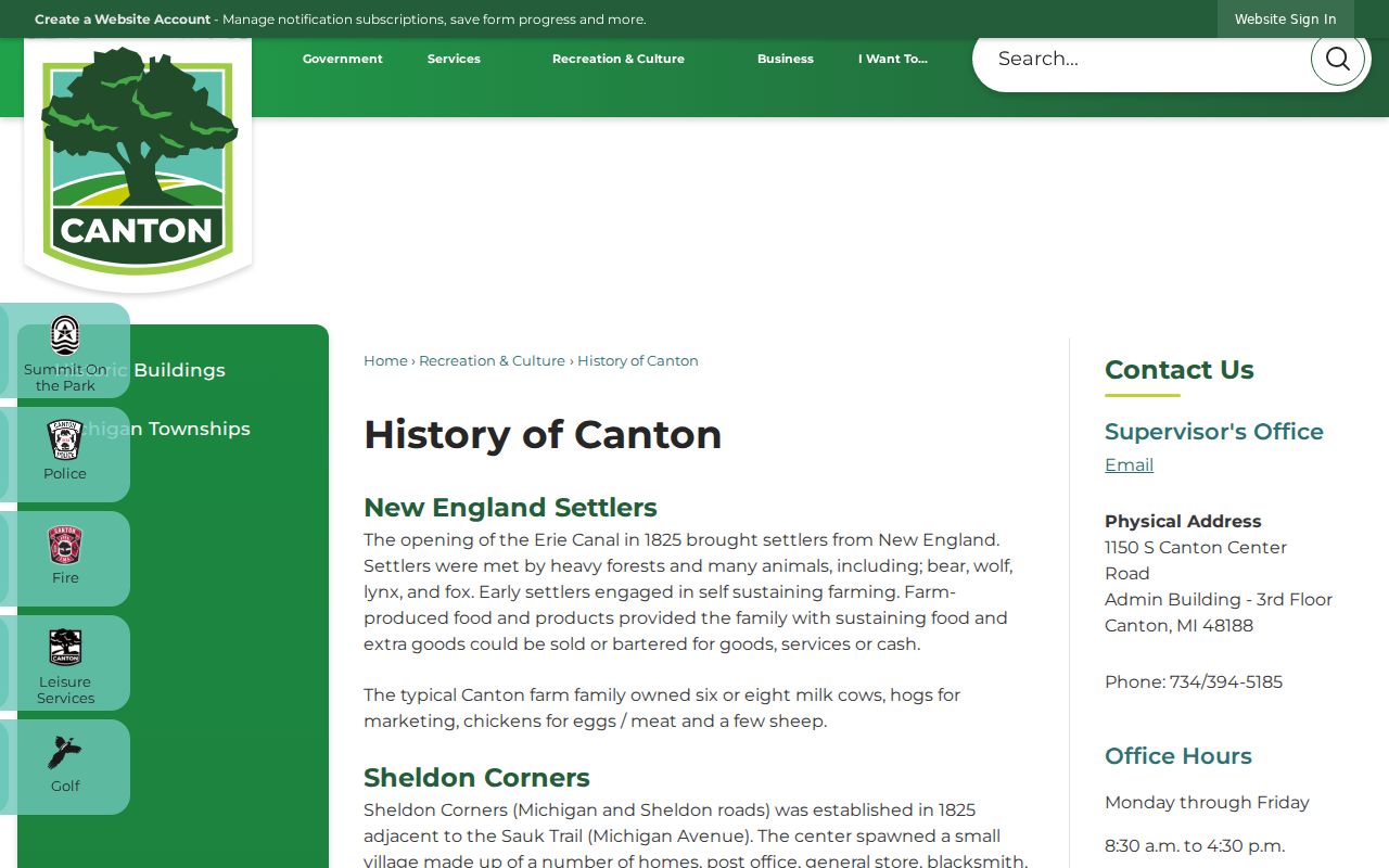 Canton Township previous residents history of Canton source