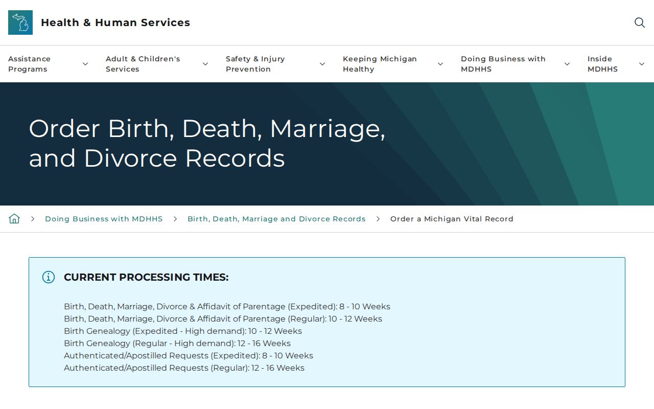 Canton Township resident records Michigan vital record order information