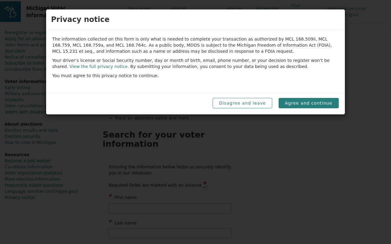 Canton Township resident records Michigan voter lookup fields