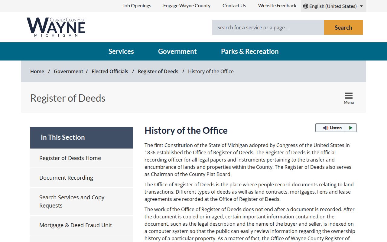 Canton Township previous residents Wayne Register of Deeds history